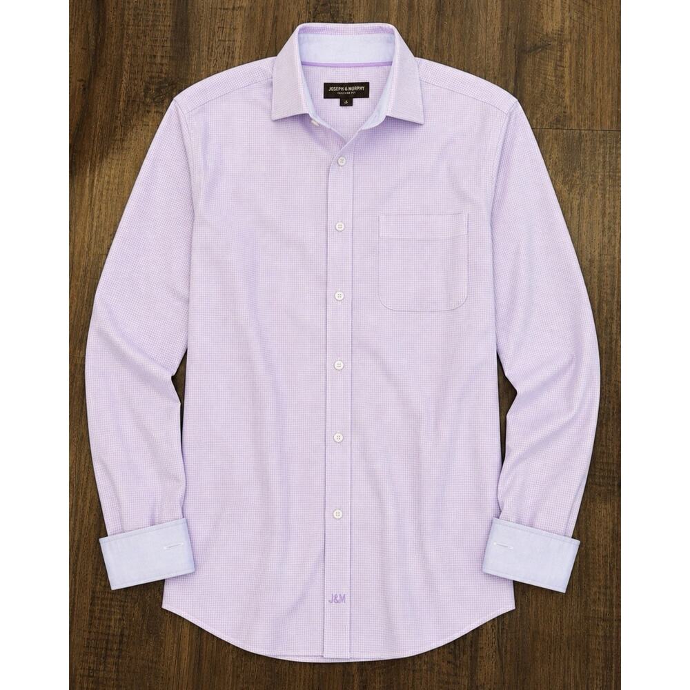Johnston Murphy Men's Medium Purple Houndstooth Long Sleeve Button Up Flip Cuff